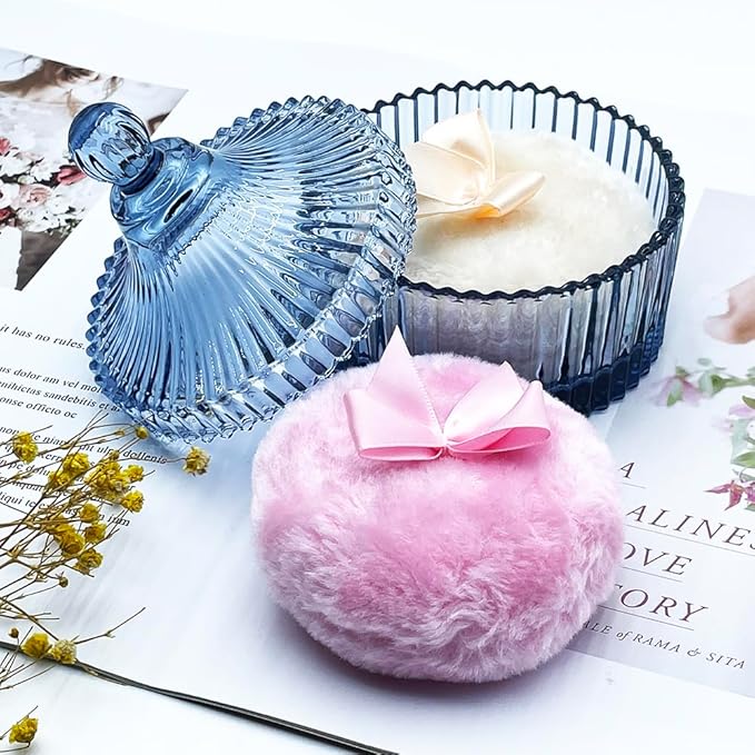 Colorful Glass Jar With Lid,Powder Puff Dish,Jewelry Box,Buffet Jar Biscuit Containers Food Storage,Decorative Jar(Grey-blue)