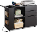 DEVAISE File Cabinet with Lock, 3 Drawer Rolling Mobile Lateral Filing Cabinets with Charging Station Printer Stand with Open Storage Shelves Fits A4 or Letter Size for Home Office Black