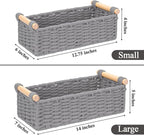 Boho Cotton Rope Storage Baskets Set of 2, Woven Wicker Organizer Bins with Wooden Handles, Small Decorative Boxes for Organizing, Toilet Paper Baskets for Bathroom Countertop, Shelves (Gray 2 Pack)