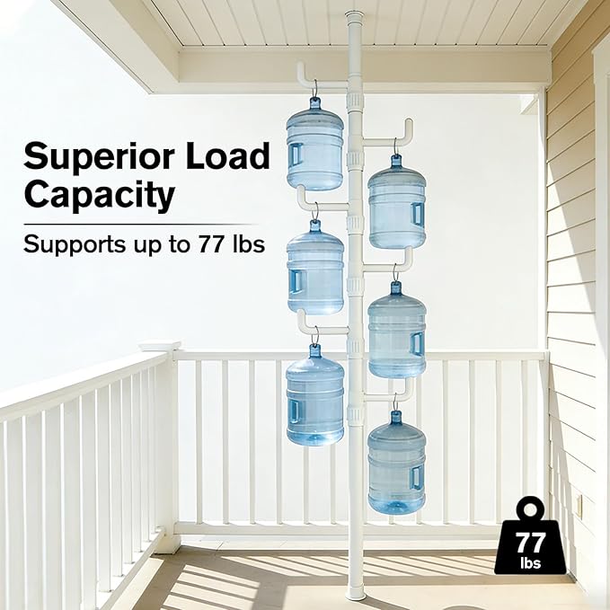 Floor to Ceiling Clothes Drying Rack, Adjustable Tension Pole Laundry Rack for Balcony. Vertical Coat Hanger Stand for Bathroom Bedroom, No Drilling Easy Install Space Saving (White)