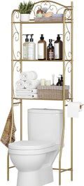 HOME BI Over The Toilet Storage Shelf, 3-Tier Over Toilet Bathroom Organizer Rack, Freestanding Space Saver Toilet Stands with Hooks, Gold