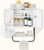 HOOBRO Medicine Wall Cabinet with Mirror, Bathroom Storage Cabinet with Hidden Space and Towel Bar, Double Mirrored Doors, Detachable Shelf, for Bathroom, Living Room, White BW41CW01