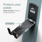 Borgen Bike Wall Mount Pedal Hook for E-Bikes, MTB & Road - Bicycle Wall Mount with Support Brackets and Wall Protection Pads, Suitable as Bike Rack Garage Bike Storage Shed and Bicycle Storage Indoor