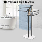 HarJue Towel Rack for Bathroom, 36” H Towel Holder Stand, Bath Towels Sheet Holder with Marble Base, Standing Rack for Home Pool Outdoor Floor, Store Family Member Towels (Black, 36” H-Basket)