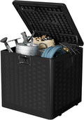 Garvee 28 gal Outdoor Storage Box with Lid, Weather-Resistant Plastic Deck Box, Lockable Outdoor Storage Bin for Patio Furniture, Gardening Tools and Accessories, Black