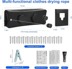 17Ft Retractable Clothesline Indoor/Outdoor, Comes with 30 clothespins, Anti-Sag for Drying Clothes line retracting Indoor/Outdoor, Dual-Line with Each Line 17Ft Long Laundry line Retractable