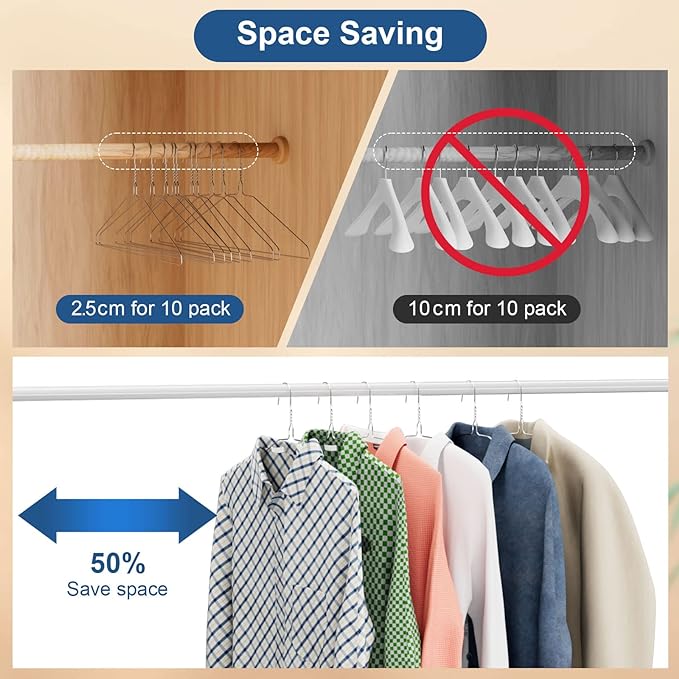 SPECILITE Wire Metal Clothes Hangers Bulk 100 Pack for Standard Size Suits, Coats, Shirts, Pants, Skirts, Space Saving, Non Slip,16 Inch 12 Gauge Ultra Thin, Silver
