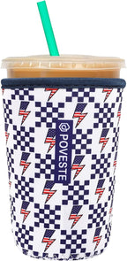 Reusable Neoprene Insulator Sleeve for Iced Coffee & Cold Soda, Coffee Sleeves for Iced & Hot Drinks, Cold Beverage Cooler Compatible with Starbucks, Dunkin (Lightning Flags, Medium: 22-24oz)