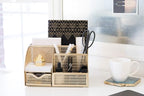 BLU MONACO | Gold Desk Organizer with Drawer | Metal Desktop Caddy with Six Compartments for Office Supplies | Stylish Desk Organizers and Accessories for Home or Office