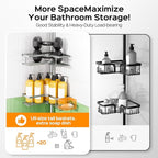 HAMITOR Shower Caddy Tension Pole: 4-Tier Corner Rustproof Bathroom Organizer with Soap Holder - No-Drill Adjustable Shower Shelf for Renters - Small Space Storage Rack for Apartment - 47-123 Inch