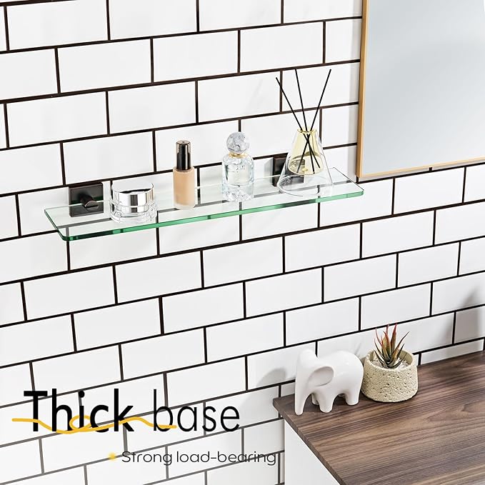 KOKOSIRI Wall Shelves for Bathroom Hardware 20-Inch Glass Floating Shelf Kitchen Hanging Rack Shower Storage, Oil Rubbed Bronze Stainless Steel B1107ORB-L20