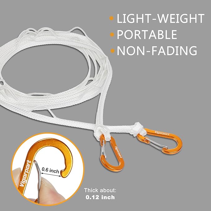 Vigorport Portable Travel Clothesline, Windproof Clothesline with Hang Hole, Indoor and Outdoor Clothes Line for Camping, Hotel, Backyard, Cruise Ship (White, 12.5 Ft)