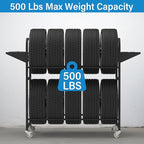 Tire Storage Rack 44" x 44" x 18" w/Anti-dust Cover, Rolling Tire Rack Adjustable, Tire Rack for Garage Black w/4 Swivel Casters & 2 Storage Shelf for Garage Storage