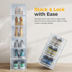 NEWBULIG 12 Pack Clear Shoe Storage Boxes, Shoe Organizer for Closet with Lid, Durable PE Transparent Shoe Containers Ideal for Sneakers, Heels & Boots, White