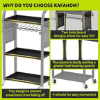 KAFAHOM Power Tool Organizer - 4 Tier Rolling Tool Cart with 8-12 Drill Holder,Tool Storage Cart on Wheels - Heavy Duty Metal Utility Tool Shelf for Garage, Workshop, Warehouse & Repair Shop