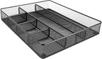 Amazon Basics Metal Mesh Desk Organizer with 6 Compartments, Anti-Slip Pen Holder Storage Tray for Office Supplies and Home, Black