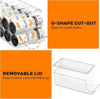 2 Pack Skinny Can Organizer for Refrigerator, Stackable Tall Skinny Soda Pop Can Holder Dispenser with Lid for Fridge Pantry Rack Freezer, Clear Plastic Storage Bins-Holds 12 Slim Cans Each