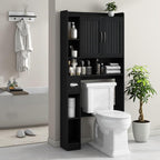 Vabches Over The Toilet Storage Cabinet, Farmhouse Storage Cabinet Over Toilet with Barn Door, Home Space-Saving Toilet Rack, for Bathroom, Restroom, Laundry（Black）.
