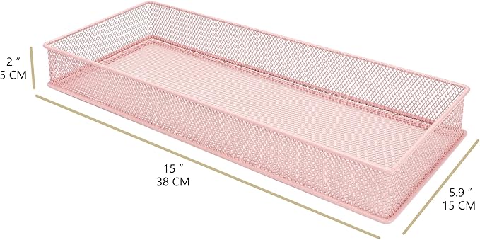 Annova Mesh Stackable Drawer Cabinet and Shelf Organizer Bins Storage Basket School Office Supply Holder Tray- Set of 2 (Light Pink, 6x15x2 Inch)