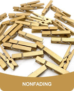 Colored Clothespins, Colorful Clothes Pins Wooden Clips Rainbow Colors 50 Pack Decorative Crafts Pegs Photos Pictures Decoration Clip Clothing Hanging Closepins, 2.83 Inch (Gold)
