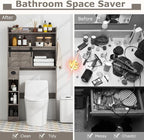 Giantex Over The Toilet Storage Cabinet, Farmhouse Space Saver with Sliding Door, Toilet Paper Holder, Side Hooks & Adjustable Shelves, Over Toilet Bathroom Organizer for Laundry, Restroom (Grey)