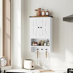 Bathroom Wall Cabinet, Farmhouse Medicine Cabinet with Adjustable Shelf, 3-Tier Wall-Mounted Storage Cabinet with 3 Hooks and Open Shelf, for Bathroom, Living Room, Kitchen, White and Walnut