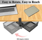 Under Desk Organizer 360° Swivel,under Desk Drawer, Clamp-On No Drill Installation,Sturdy Mesh Storage Drawer for Office,Drawing Room and Kitchen Room,Art Supplies and More(Without Cup Holder)