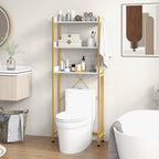 Giantex Over The Toilet Storage Shelf, 3-Tier Freestanding Space Saver Above Toilet with 4 Hooks, Adjustable Bottom Bar, Over Toilet Bathroom Organizer for Restroom, Laundry, Easy Assembly