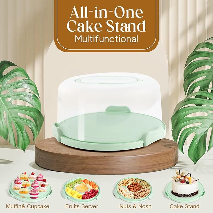 Cake Carrier with Lid and Handle, Cake Containers Cake Holder for 10 inch Cake with 2 Handles Cupcake Carrier - Plastic Cover Two Sided Base for Transport Pie Nuts Fruit Perfect Gifts，BPA-Free