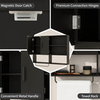Medicine Cabinet, Wooden Bathroom Wall Cabinet with 2 Doors, Adjustable Shelves & Towel Bar, Over Toilet Storage Cabinet Wall Mounted for Kitchen & Laundry, Black