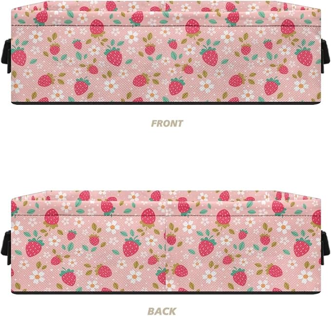 Storage Bin Organizer Collapsible Fabric Basket for Bathroom Kitchen Office Home Storage with Handles for Easy Carrying 13.89 x 7.13 x 4.37 Inch, Strawberry Flower Pink