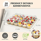 24 Count x 20 Sets Plastic Cupcake Containers, Durable and BPA-Free Cupcake Holder with Lid for Easy Transport Storage, Stackable Clear Cupcake Carriers, Reusable Dessert Boxes