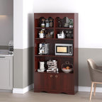 CABIHOME 63" Tall Bookshelf with Cabinet, 5-Tier Wood Bookcase with Wave Top, 6 Cubes & 2 Door Cabinets, Modern Display Storage Shelves with Gold Handles for Living Room, Bedroom & Home Office, Walnut