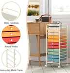 GOFLAME 10-Drawer Rolling Storage Drawer Cart, Utility Cart with Removable Drawers & Metal Frame, Mobile Art Craft Drawer Cart with Lockable Wheels for Home, Office, Studio, School, Macaron Color