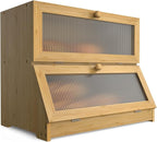 Bamboo Bread Box for Kitchen Countertop, Double Layer Large Bread Storage Container for Homemade Bread with Window & Lid, Bread Keeper Holder,Wood Color