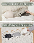 Laundry Hamper with Lid Laundry Basket 132 L (35 Gal) Wicker Clothes Hamper, Handwoven Rattan Hamper with Handles and 4 Removable Liner Bags, 6 Mesh Bags for Laundry Bedroom White