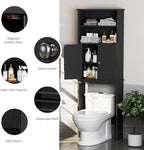 Meilocar Over The Toilet Storage Cabinet for Bathroom, Storage Organizer Over Toilet, Space Saver W/Adjustable Shelf & Open Shelves, 75in, Black