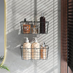 MaraFansie Hanging Kitchen Baskets Wire Storage Basket Adhesive and Screws Basket Over the Cabinet Door Organizer with Adhesive Strips and Screws Accessories, 2 Pack, Black