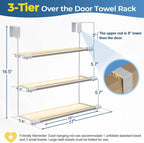 Over The Door Towel Rack, 3-Tier Space Saver for Bathroom & Bedroom, No Drill Hanging Holder for Towels, Robes, Clothes, Perfect for Apartments, Dorms, Renters