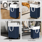 HomeHacks 75L Rolling Laundry Basket with Wheels, Collapsible & Waterproof Laundry Hamper, Mobile Clothes Hamper, Storage Laundry Bins with Handles for Laundry Room, Bedroom, Bathroom & Dorm, Blue