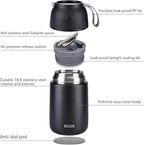 MAXSO 2 Pack Soup Thermo for Hot & Cold Food for Kids Adults, Vacuum Insulated Food Jar Thermal Lunch Containers, Travel Food Flask with Spoon (24 oz,17 oz) (Black)