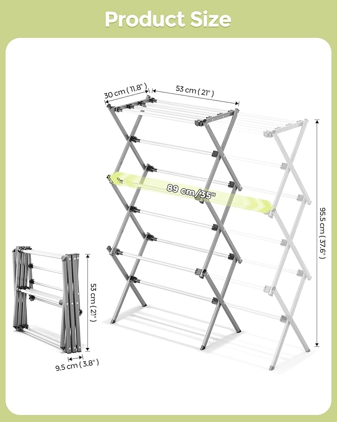 APEXCHASER Drying Rack Clothing, Clothes Drying Rack Foldable, Laundry Drying Rack Expandable, Small Clothe Hanger for Baby Clothes Towels Bibs, Socks, Clothes Airer for Indoor Outdoor Use, White/Grey