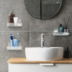 3 Pack Acrylic Small Floating Shelf for Wall Storage,4'' Clear Mini Adhesive Shelf for Living Room,Bathroom,Bedroom (Adhesive&Drilling)