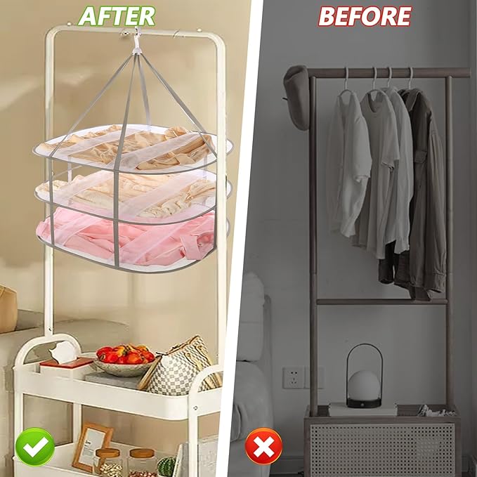 3Pack Sweater Drying Rack Flat Mesh Foldable, 3 Tier Folding Clothes Mesh Dryer Flat with Fixing Band, Large Hanging Collapsible Drying Racks for Laundry Indoor T-Shirt Swimsuit Sweater Underwear