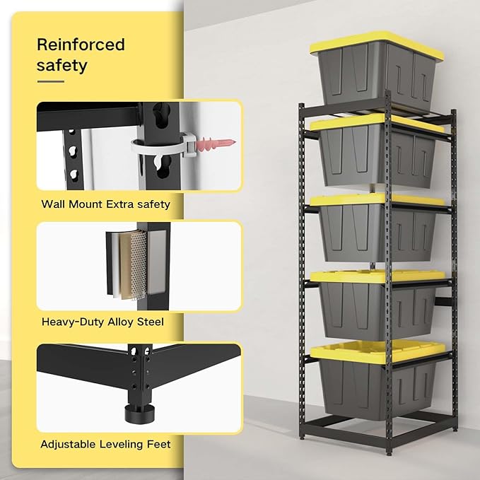 27 Gallon Tote Storage Rack, Heavy-Duty Storage Bin Rack Organizer, 5-Tier Standing Storage Bin Shelves, 250 lb Capacity, Maximize Space for Garage, Warehouse, Utility, 1-Pack (Totes Not Included)