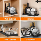 Pots and Pans Organizer for under Cabinet Pull Out Cabinet Organizer Sliding Pot and Pan Organizer in Kitchen, Cabinet Pull Out Shelves, for Pots, Lids and Pan Organizer with Two Types of Shelves
