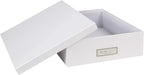 Bigso Oskar Fiberboard Label Frame Document Letter Box - File Organizer Box for Important Paperwork - Durable Document Storage with a Lid & Metal Label Window - 3.3 in x 10.2 in x 13.8 in - White