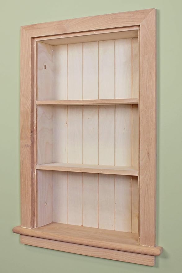 Fox Hollow Furnishings 14x24 Aiden Recessed Wall Niche Medicine Cabinet Replacement, in The Wall Bathroom Cabinet Insert Shelf/Shelves, Made in North America, Real Wood, NO MDF, Beadboard, Unfinished
