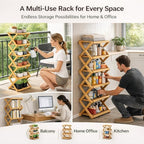 The 4-Tier No-Assembly Bamboo Rack, Bamboo Shoe Rack, Foldable Shoe Rack, Space Saving Collapsible Shelves for Entryway, Closet, Bathroom, Bamboo Shoe Rack, Foldable Shoe Rack (Wood, 4Tier)