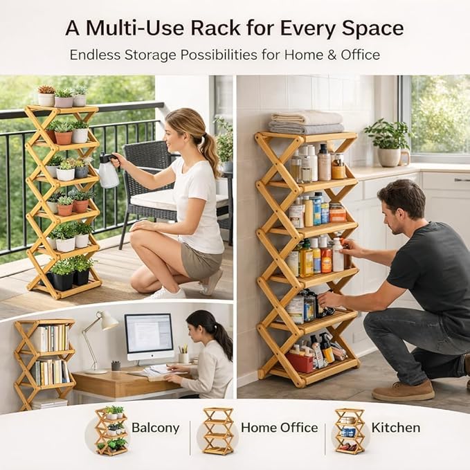 The 3-Tier No-Assembly Bamboo Rack, Bamboo Shoe Rack, Foldable Shoe Rack, Space Saving Collapsible Shelves for Entryway, Closet, Bathroom, Bamboo Shoe Rack, Foldable Shoe Rack (Wood, 3Tier)